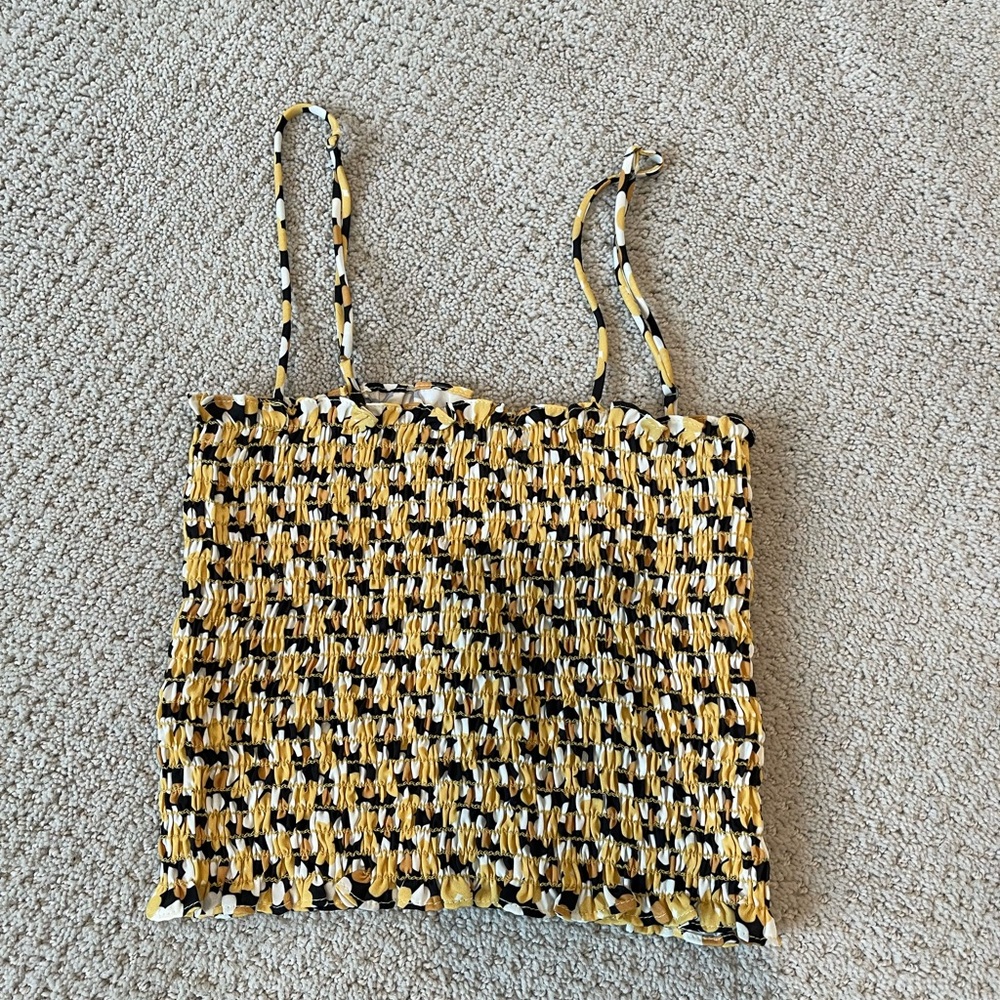 RESA Yellow and Black Smocked Crop Top